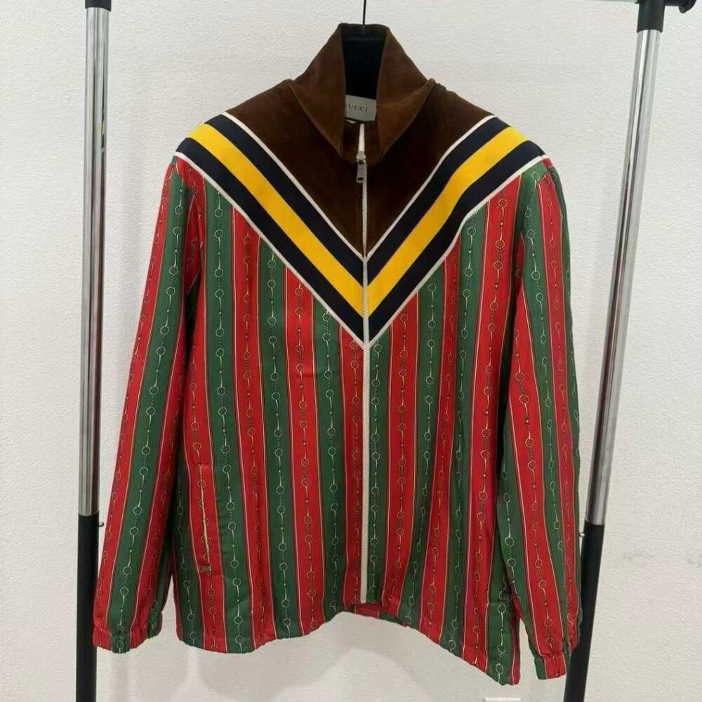 NWT Authentic  Gucci Retro Horsebit Print Silk-Lined Jacket